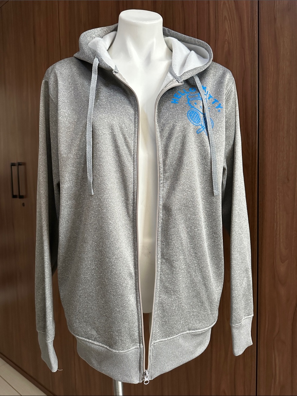 Hello Kitty Gray Zip Hoodie Tennis Print Front & Back Size MEDIUM